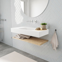 Badkamermeubel AQS Ibiza 100 cm met Washed Oak Planchet Solid Surface Wastafel Mat Wit (zes varianten)