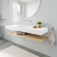 Badkamermeubel AQS Ibiza 150 cm met Washed Oak Planchet Solid Surface Wastafel Mat Wit (acht varianten)