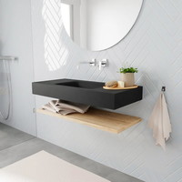 Badkamermeubel AQS Ibiza 100 cm met Washed Oak Planchet Solid Surface Wastafel Mat Zwart (zes varianten)