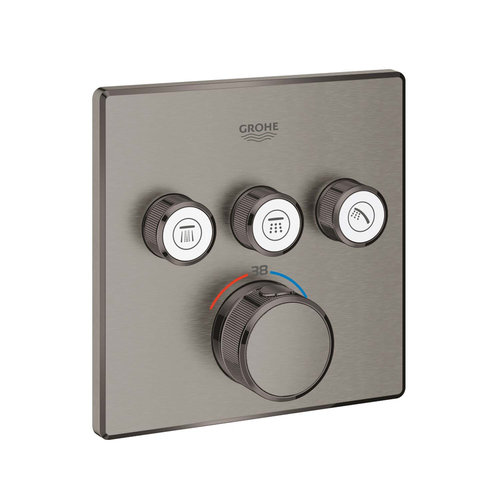 Inbouwkraan Grohe Grohtherm Smart Control Thermostaatkraan met 3-weg Omstelling Vierkant Hard Graphite Geborsteld 