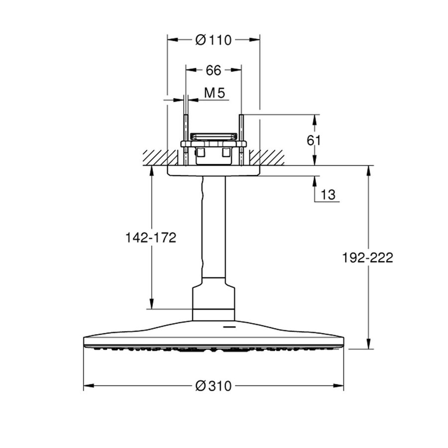Regendoucheset Grohe Rainshower SmartActive 31 cm met Plafondarm Supersteel
