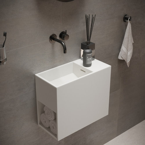 Fontein Ideavit Solidwash 45x22x38 cm Solid Surface Omkeerbaar Met Handdoekvak Mat Wit 