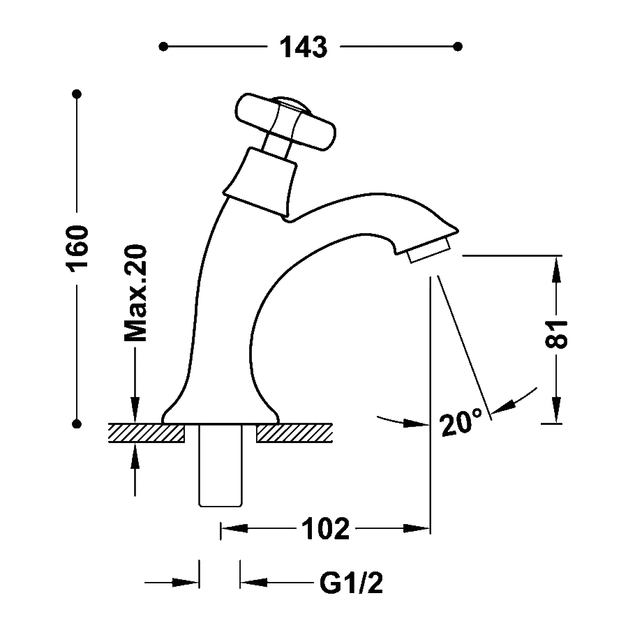 Wastafelkraan Tres Clasic 1 waterleiding of voormengsysteem RVS