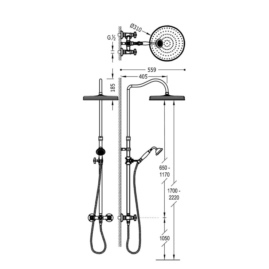 Regendoucheset Tres Clasic Mengkraan Hoofddouche 31 cm RVS