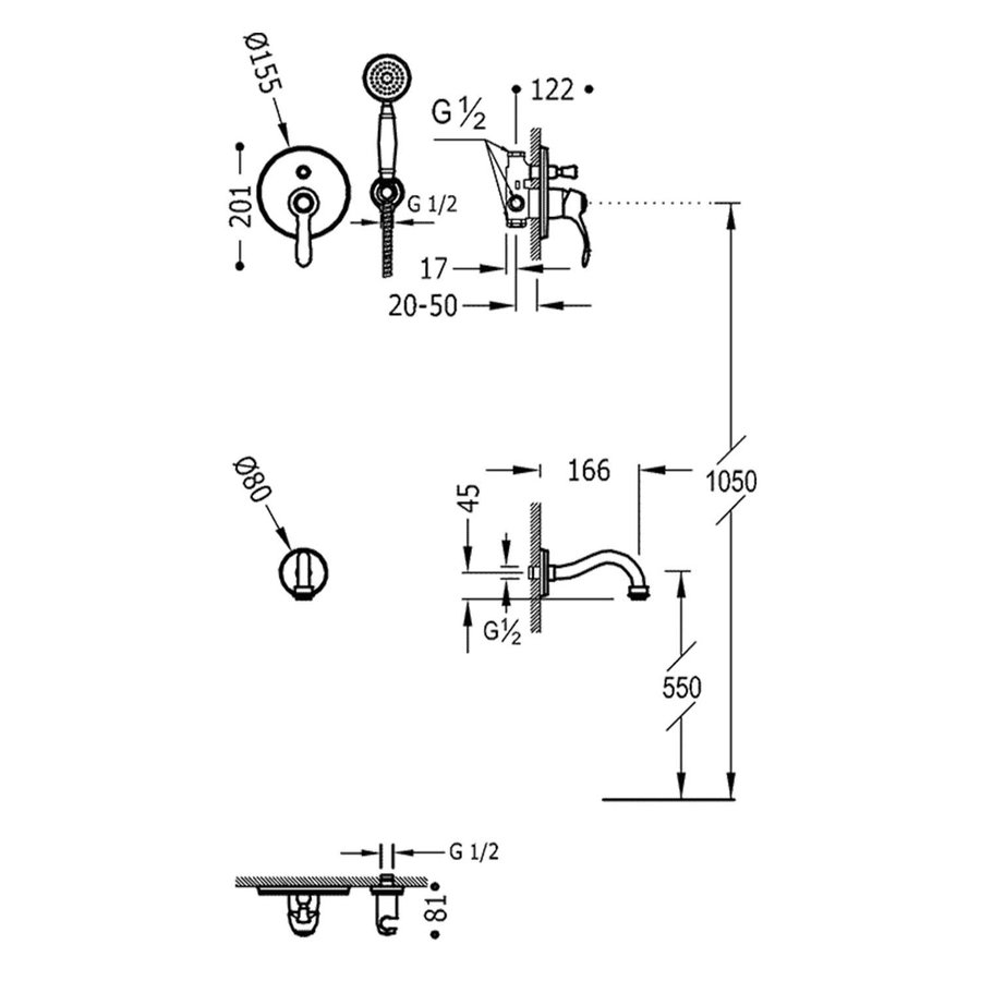 Badmengkraan Tres Clasic Inbouw Set Incl. Handdouche RVS