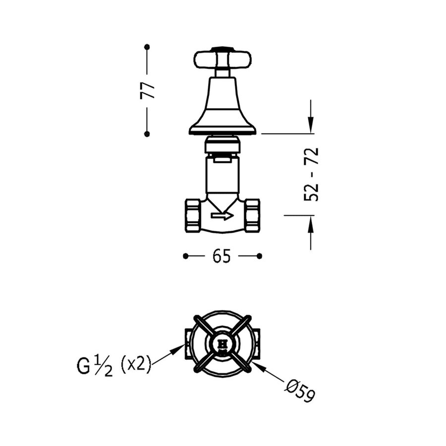 Stopkraan Tres Clasic Kruisgreep Warm RVS