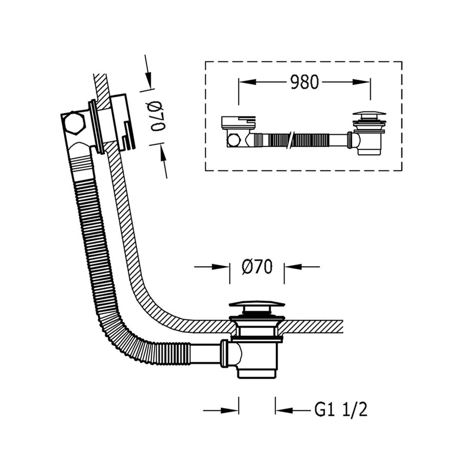 Badplugafvoer Tres Complementos Cascade Met Overloop RVS