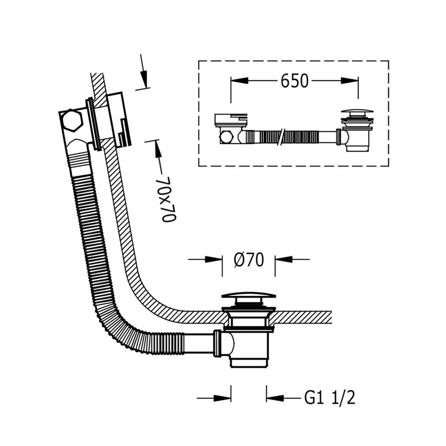 Badplugafvoer Tres Complementos Cascade Met Overloop Vierkant RVS