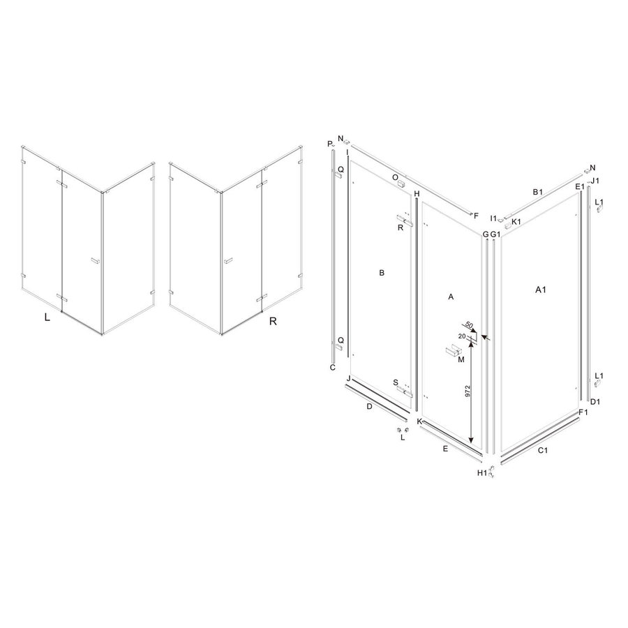 Zijwand Lacus S. Pietro 90x200 cm Aluminium Profiel Chroom