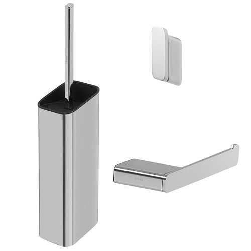 Toiletset Accessoires Geesa Shift Toiletborstel met houder - Toiletrolhouder zonder klep - Handdoekhaak - Chroom 