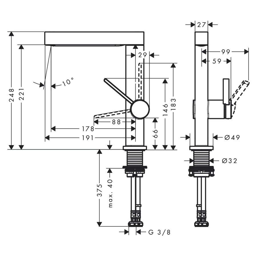 Wastafelmengkraan Finoris HansGrohe Eengreeps 230 Draaibare Uitloop Met PushOpen Waste Chroom
