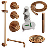 Brauer Regendoucheset Inbouw Brauer Copper Carving Thermostatisch 20cm met Gebogen Wandarm, Glijstang en Handdouche Staaf Losse Stopkranen Geborsteld Koper