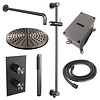 Brauer Regendoucheset Inbouw Brauer Gunmetal Carving Thermostatisch 30cm met 3-Weg Omstelling, Gebogen Wandarm, Glijstang en Staaf Handdouche Geborsteld Gunmetal