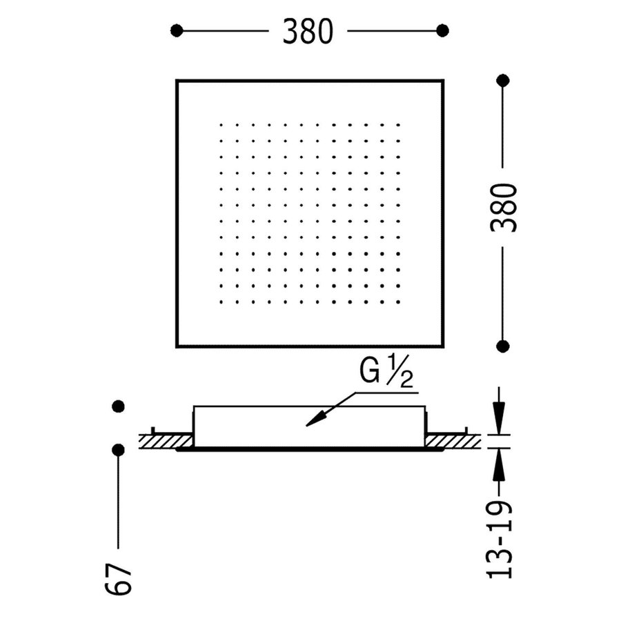 Hoofddouche Tres Plafond 38x38 cm Vierkant Patroon Mat Wit