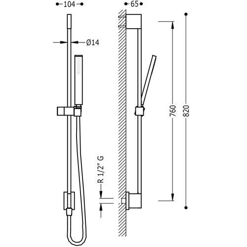 Glijstangset Tres 76 cm met Waterinlaat Mat Wit 