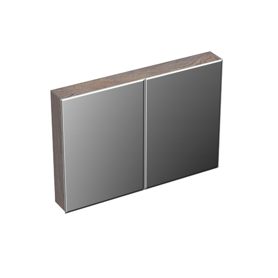 Spiegelkast Forzalaqua Uni 100x68.5x12.5 Cm 2 Deuren Tweezijdig Spiegel Eiken Silver Grey
