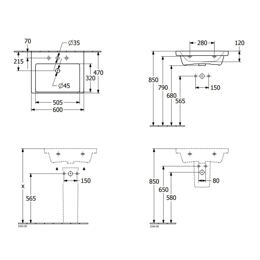 Wastafel Villeroy & Boch Subway 3.0 60x47x16.5cm Wit Alpin
