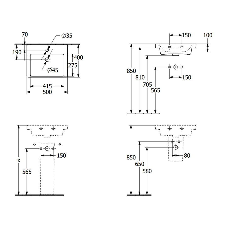 Fontein Villeroy & Boch Subway 3.0 Met CeramicPlus Met Overloop 50x40x14.5 cm Stone White
