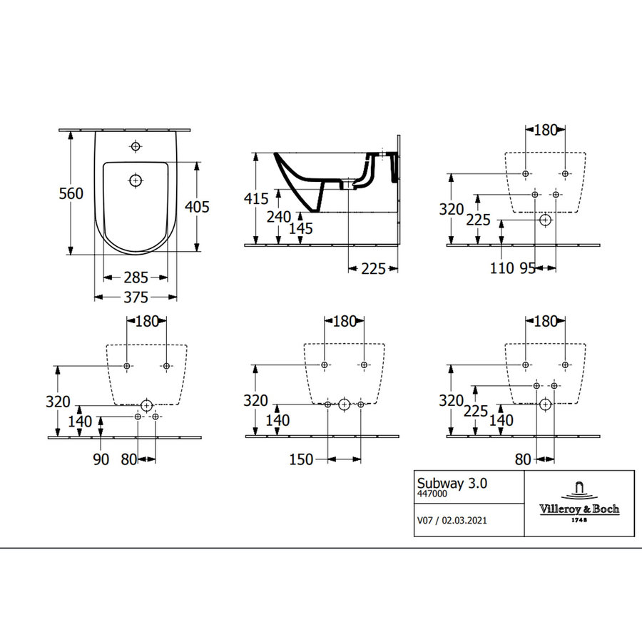 Wandbidet Villeroy & Boch Subway 3.0 56x37.5x27cm Wit Alpin