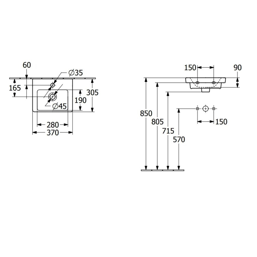 Fontein Villeroy & Boch Subway 3.0 Met CeramicPlus Zonder Overloop 37x30.5x13.5 cm Stone White