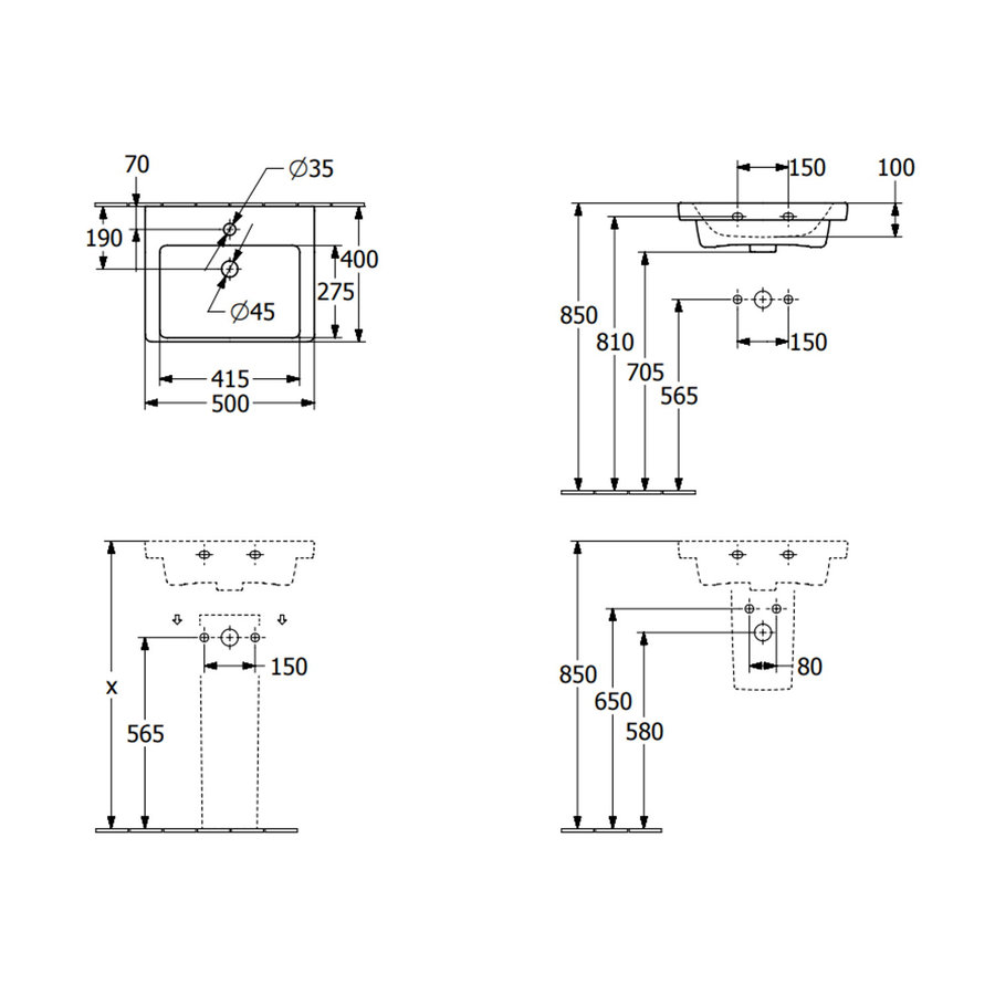Fontein Villeroy & Boch Subway 3.0 Met CeramicPlus Zonder Overloop 50x40x14.5 cm Stone White