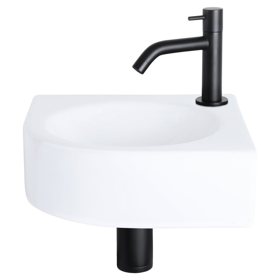 Fonteinset Differnz Cleo 30x30x10 cm Keramiek Wit Met Kraan Gebogen Mat Zwart