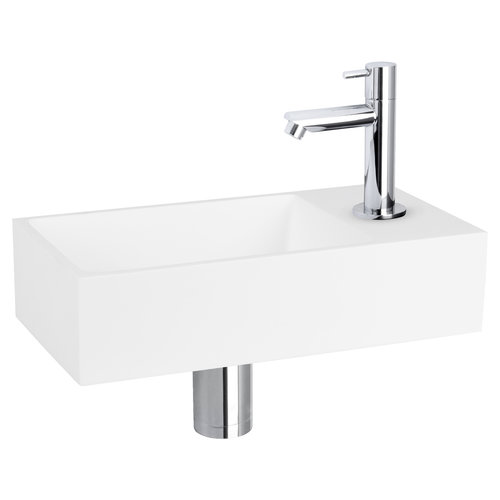 Fonteinset Differnz Solid Solid Surface 36x18.5x9 cm Wit Met Rechte Kraan Chroom 