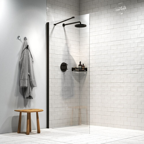 Inloopdouche Sealskin Hooked Type A3 75x200 cm, 6 mm Helder Veiligheidsglas met Antikalklaag Mat Zwart 