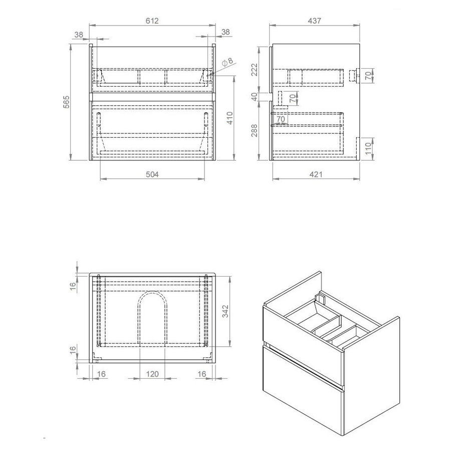 Badkamermeubel Best Design Quick 2 Laden Greeploos 65 cm Eiken Met Wastafel