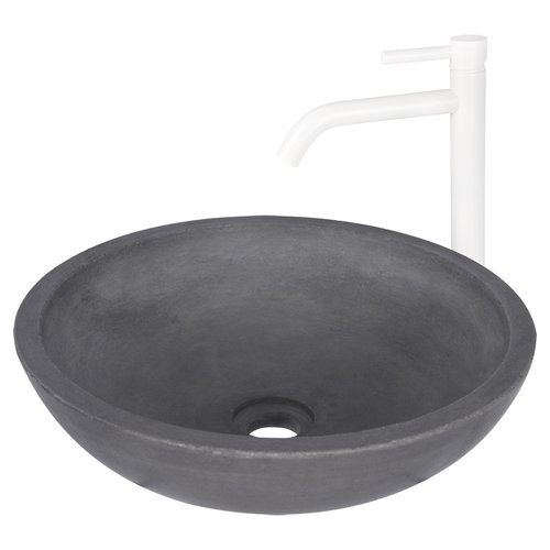 Waskomset Differnz Ravano Beton 40x12 cm Antraciet met Hoge Wastafelkraan Mat Wit 