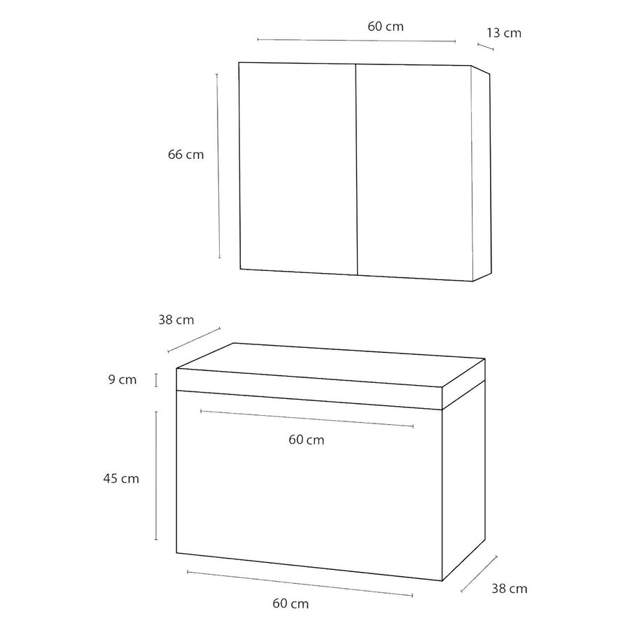 Badkamermeubelset Differnz Somero Met Keramiek Wastafel 60 cm Hoogglans Wit (Inc. Spiegelkast)