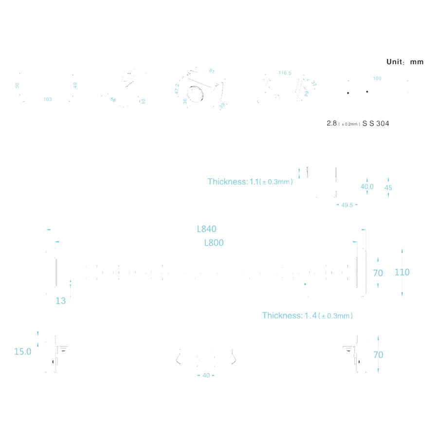 Douchegoot Differnz RVS Met Flens 80x7x7cm Mat Zwart