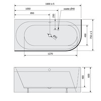 Ligbad Polysan Astra 160x75x60 cm Asymmetrisch Links Wit