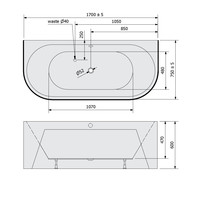 Ligbad Polysan Viva 170x75x60 cm Half Vrijstaand Wit