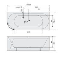 Ligbad Polysan Viva 180x75x60 cm Asymmetrisch Rechts Wit