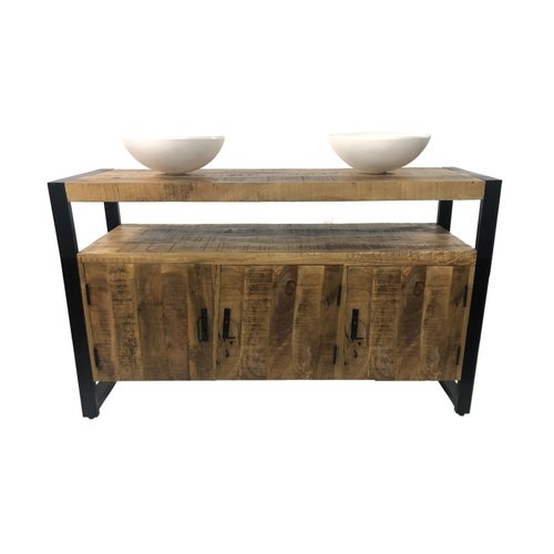 Badkamermeubel Mango Wood 135x45x91 cm Met Solid Surface Waskommen 