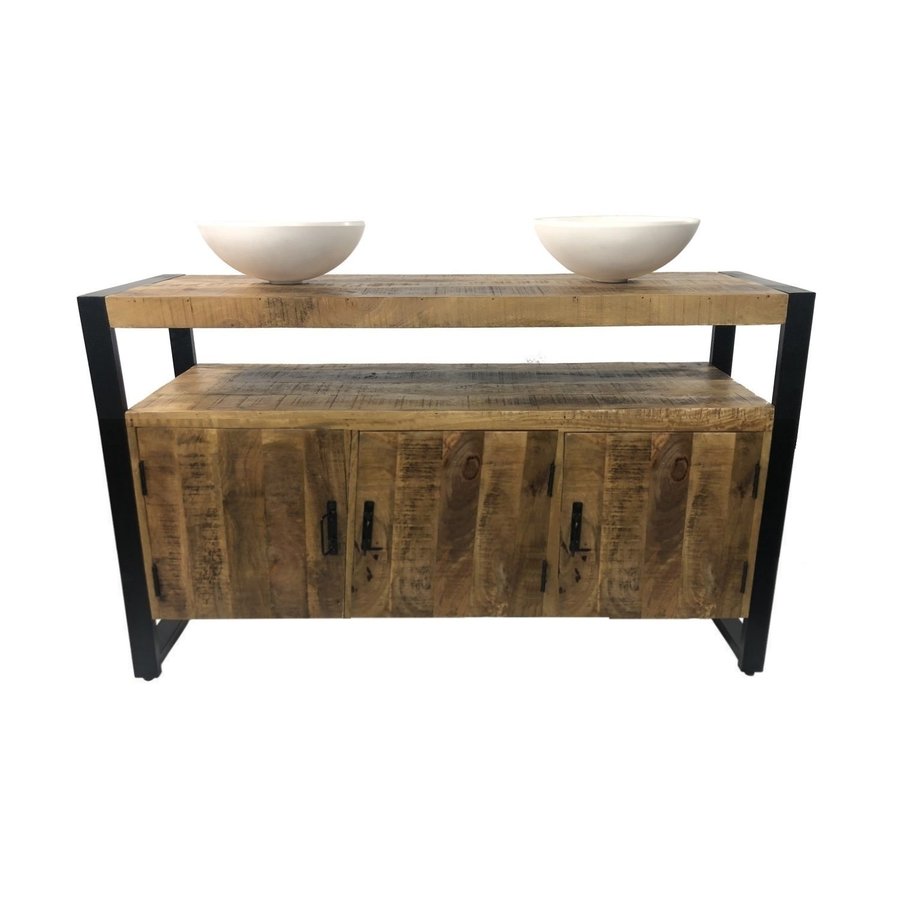 Badkamermeubel Mango Wood 135x45x91 cm Met Solid Surface Waskommen