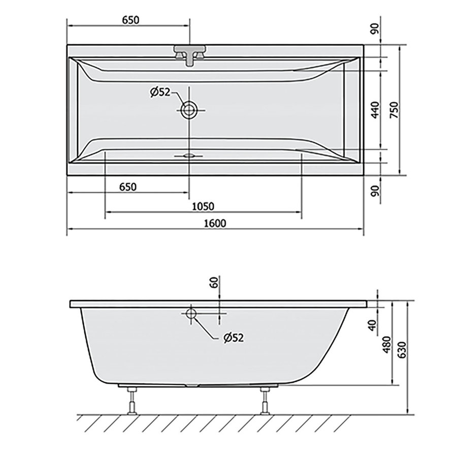 Ligbad Polysan Cleo Inbouw 160x75x48 cm Wit