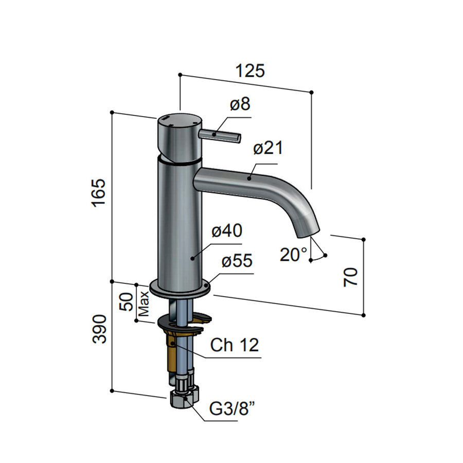 Wastafelmengkraan Hotbath Archie Zonder Waste Geborsteld Messing PVD