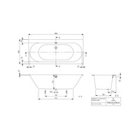 Ligbad Villeroy & Boch Oberon Duobad Quaryl 180 x 80 CM Met Poten Inclusief Overloopcombinatie Wit Alpin