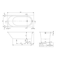 Ligbad Villeroy & Boch Oberon Quaryl 180 x 80 Met Poten Inclusief Overloopcombinatie Wit Alpin