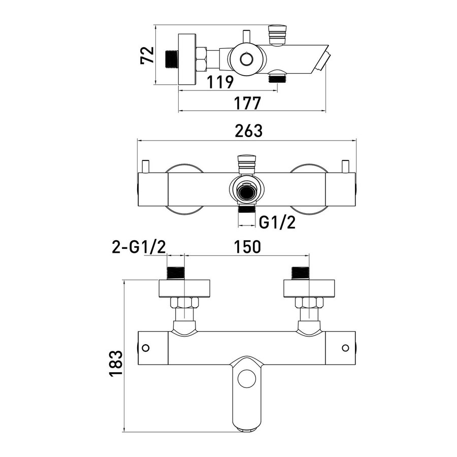 Badkraan Go by van Marcke Cocoon Black Opbouw Thermostatisch Mat Zwart
