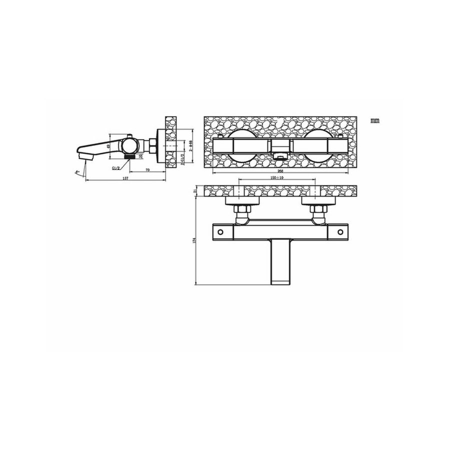 Badkraan Go by van Marcke Helene Black Opbouw Thermostatisch Mat Zwart