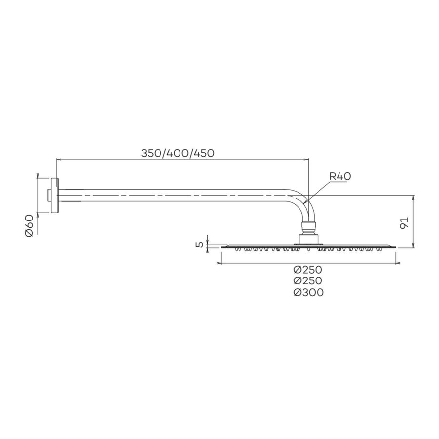 Hoofddoucheset Superslim Lagoo Nesso met Hoofddouche 25 cm en Wandarm 40 cm RVS (In 6 Verschillende Kleuren)