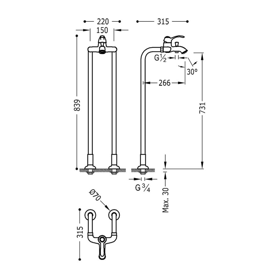 Badmengkraan Tres Clasic Vrijstaand 1 Hendel Incl Handdouche RVS