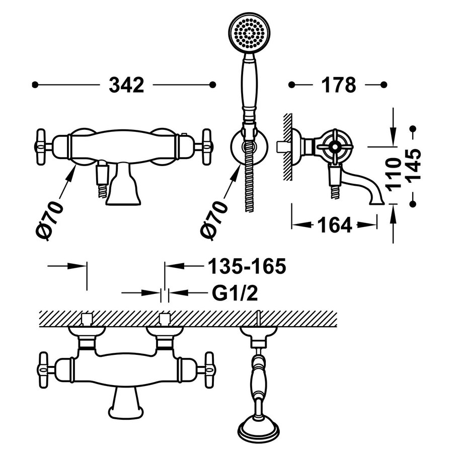 Badmengkraan Tres Clasic Opbouw Incl Handdouche