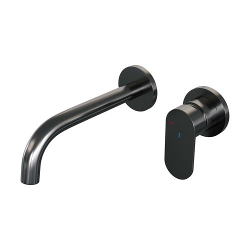 Inbouw Wastafelmengkraan Brauer Gunmetal Edition Coldstart Gebogen Uitloop Platte Hendel Rechts Geborsteld Gunmetal PVD Met Rozetten 