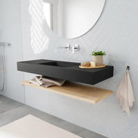 Badkamermeubel AQS Ibiza 120 cm met Washed Oak Planchet Solid Surface Wastafel Mat Zwart (acht varianten)