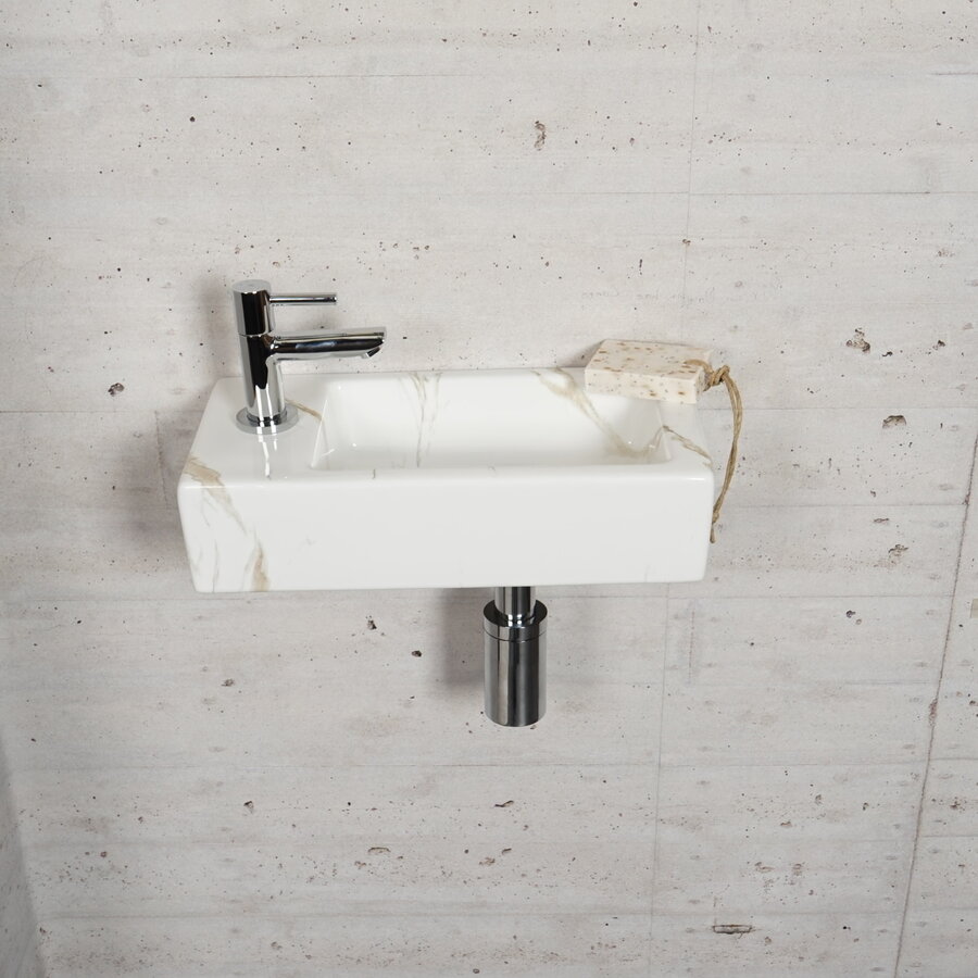 Fonteinset Carrara Marmerlook Wiesbaden Color Chroom (kraangat links)