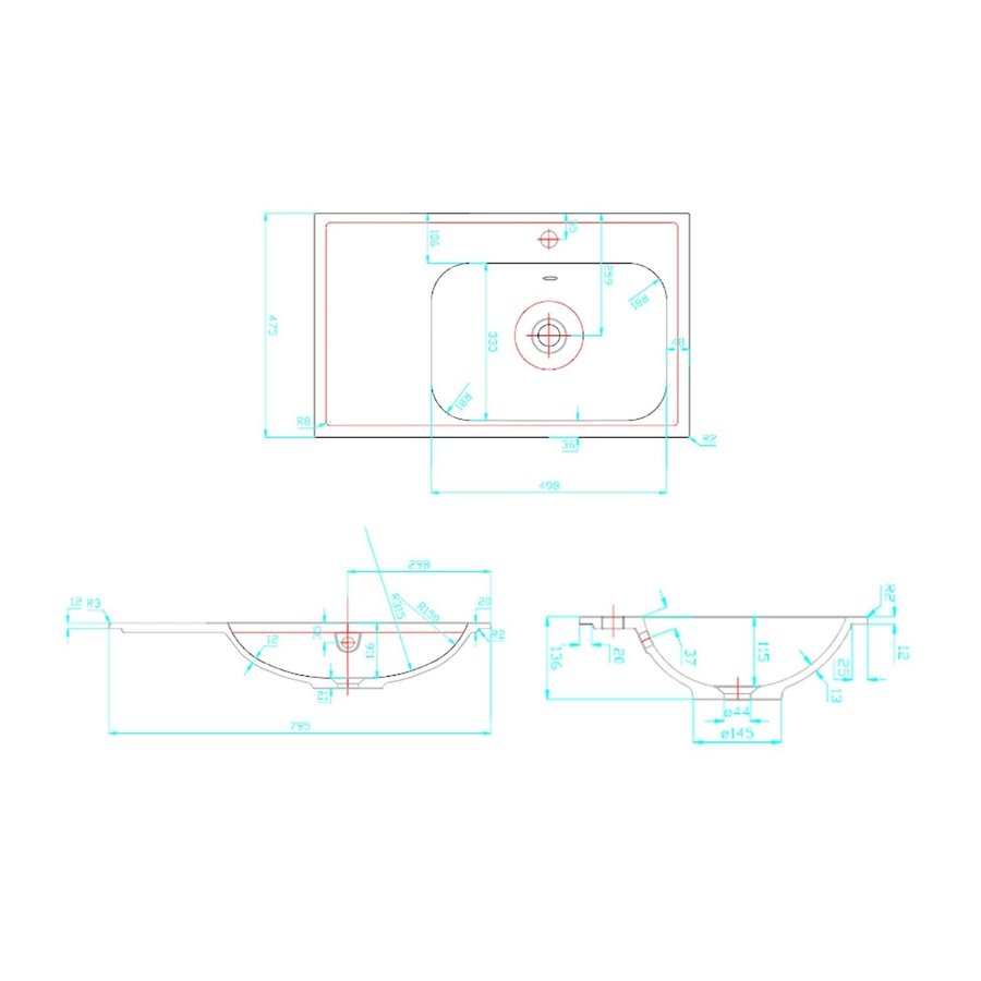 Wastafel Best Design tbv Splash Meubels 80cm Zonder Kraangat Glans Wit